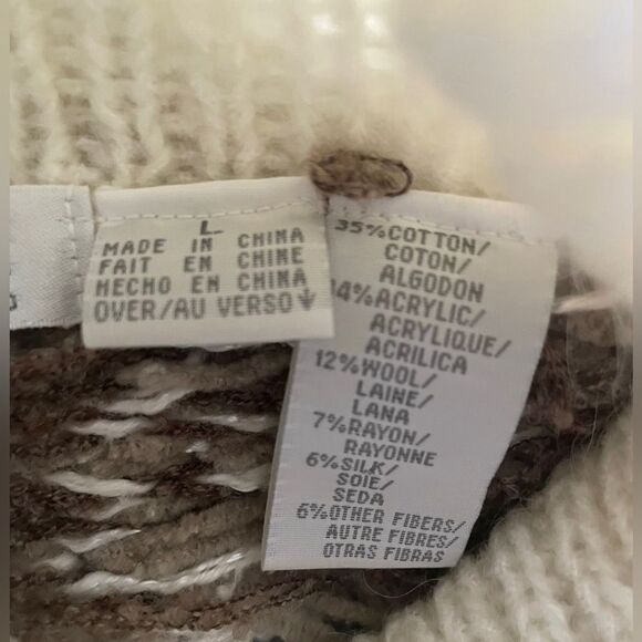 Rare Vintage Liz Claiborne Hand Knit Wool Blend Turtleneck Neutral Sweater SZ L - Picture 5 of 7